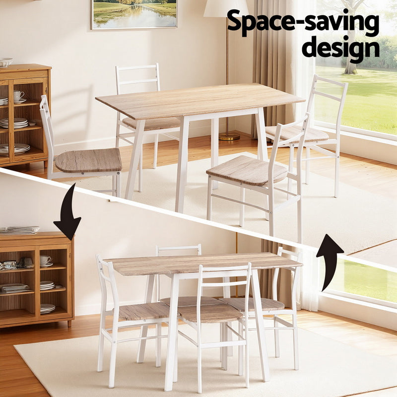 Foldable 5pc Dining Set – Natural & White