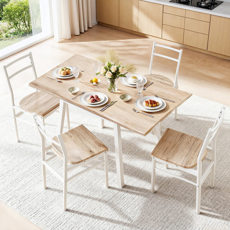 Foldable 5pc Dining Set – Natural & White