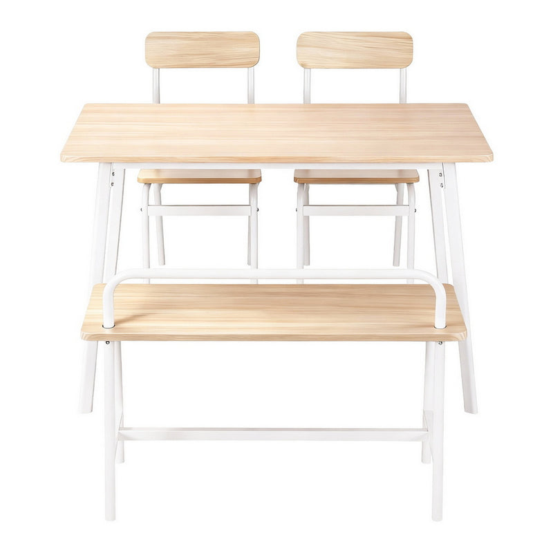 4-Piece Dining Table & Bench Set – Natural White