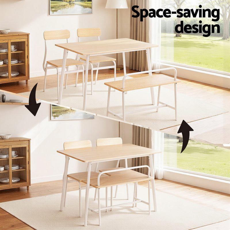 4-Piece Dining Table & Bench Set – Natural White