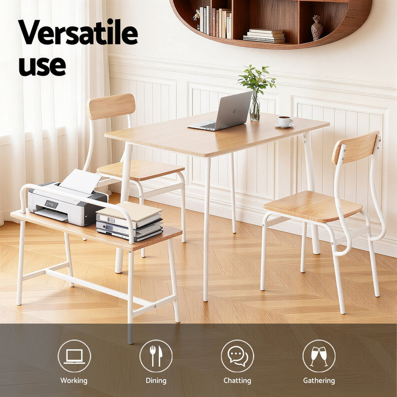 4-Piece Dining Table & Bench Set – Natural White