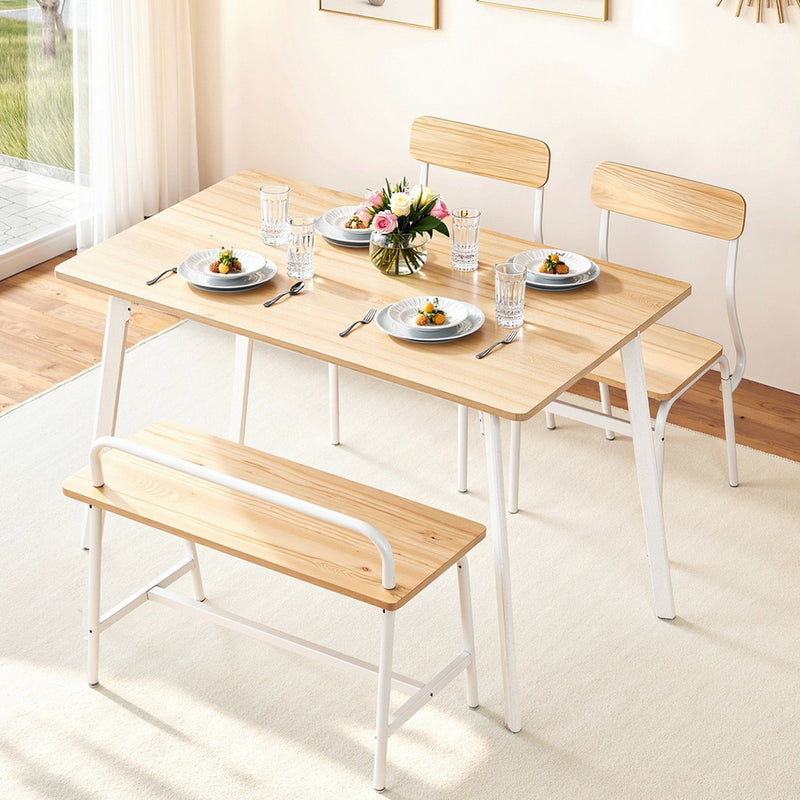 4-Piece Dining Table & Bench Set – Natural White