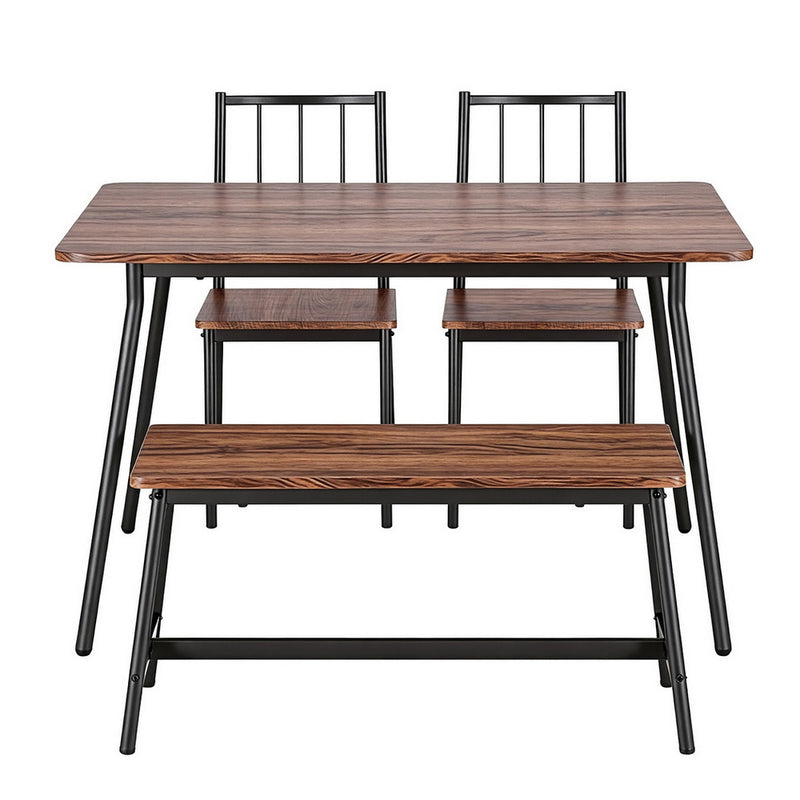 4-Piece Dining Table & Bench Set – Rustic Brown