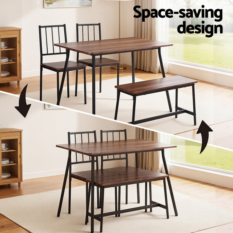 4-Piece Dining Table & Bench Set – Rustic Brown