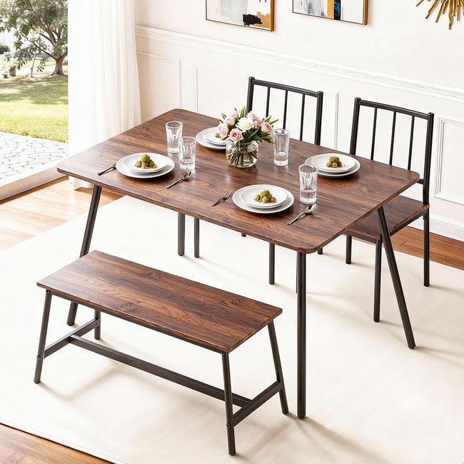 4-Piece Dining Table & Bench Set – Rustic Brown