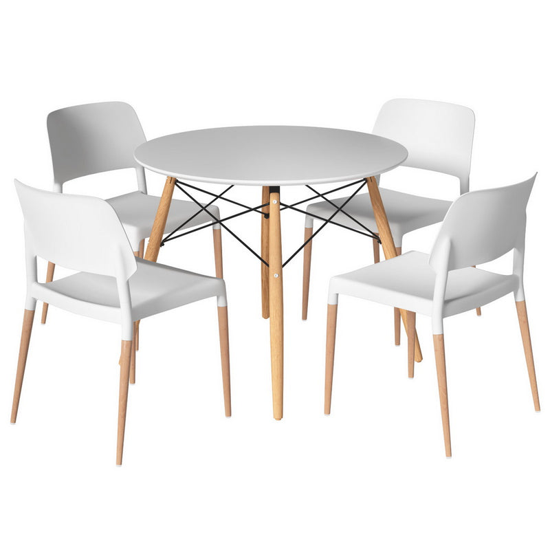 Round White Dining Table & 4 Chairs Set