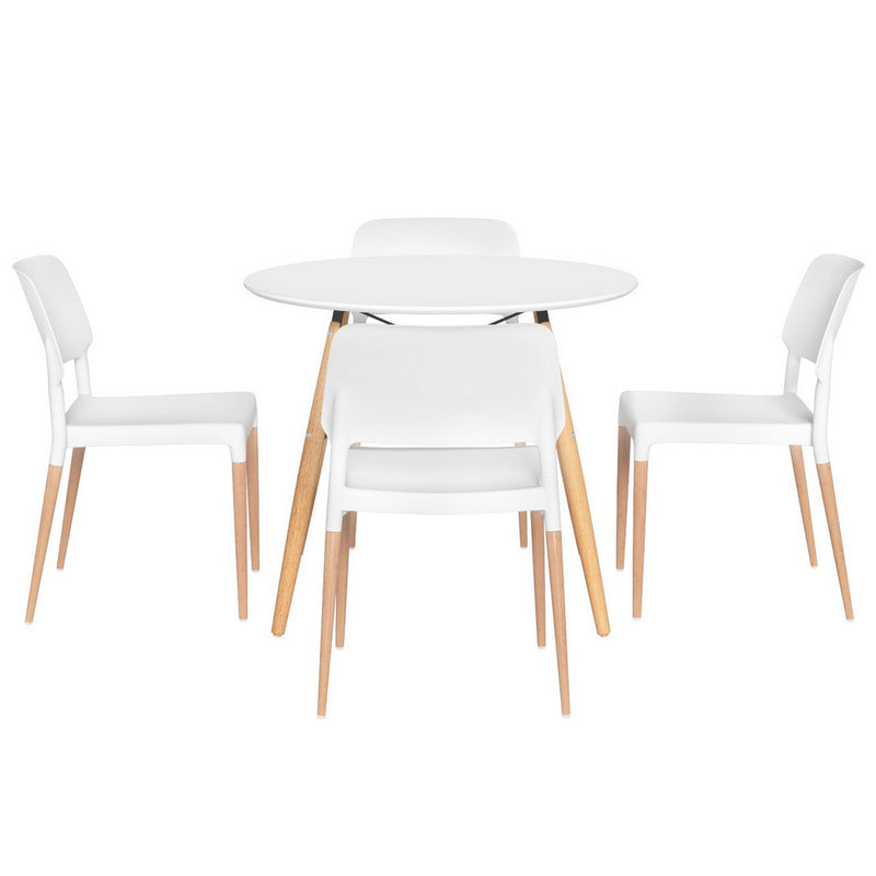 Round White Dining Table & 4 Chairs Set