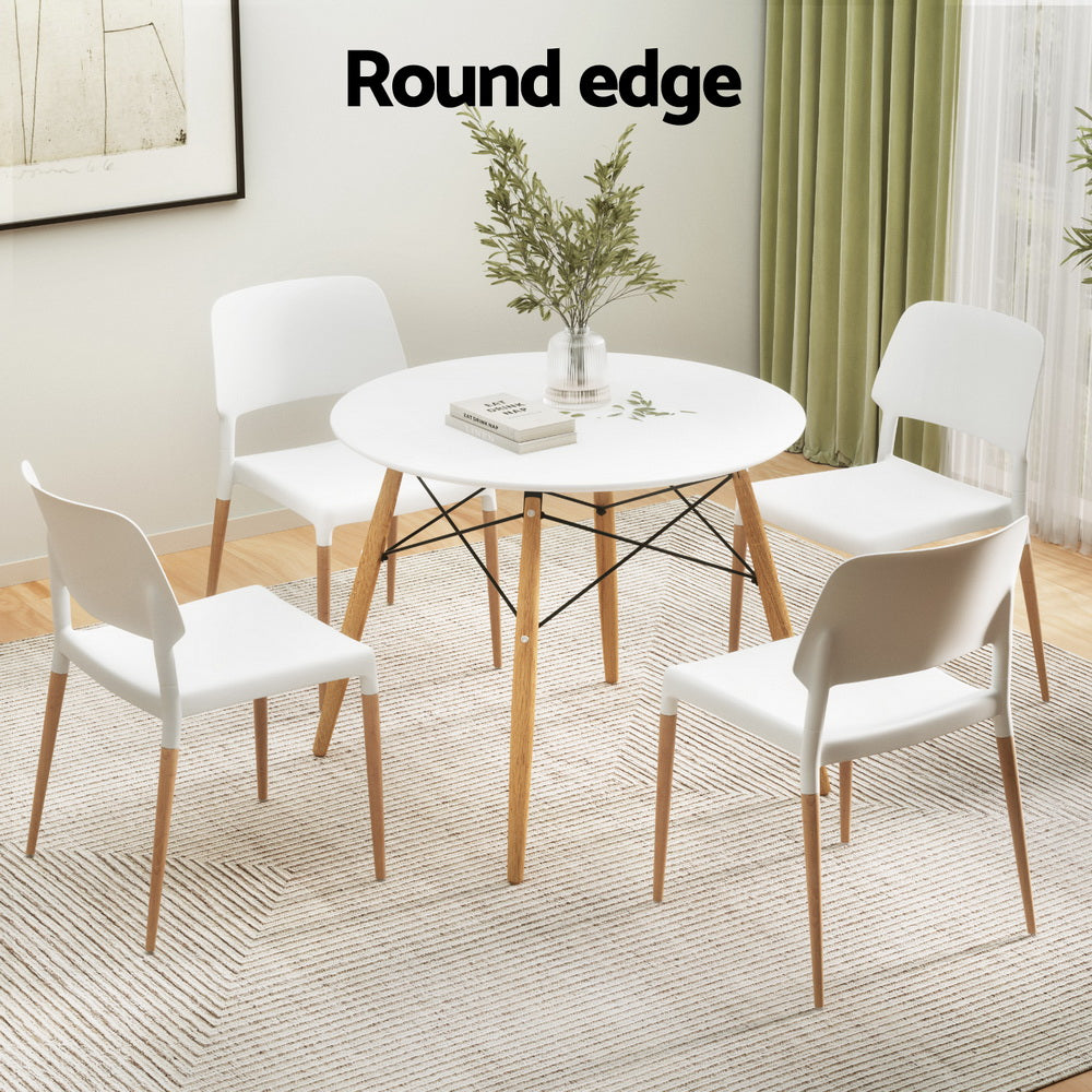 Round White Dining Table & 4 Chairs Set