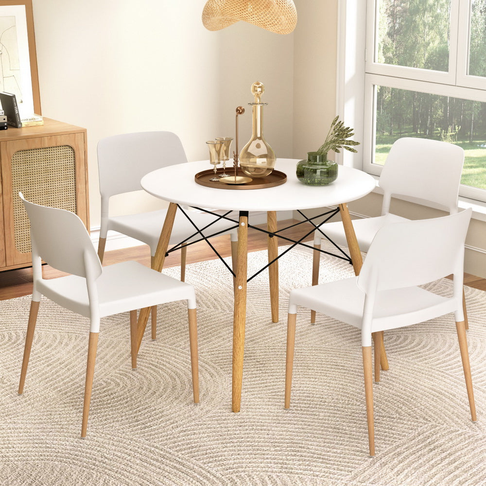 Round White Dining Table & 4 Chairs Set