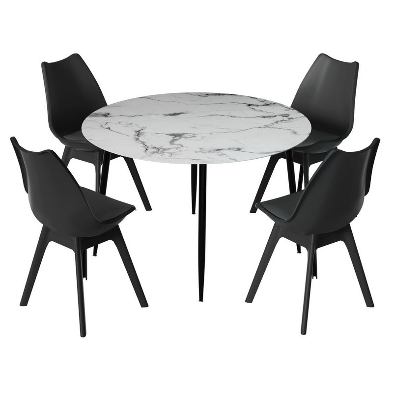 Dining Table and 4 Chairs Set Marble Black
