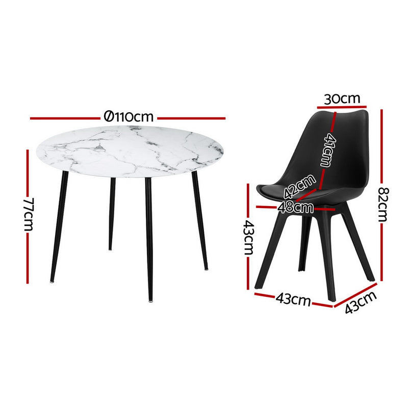 Dining Table and 4 Chairs Set Marble Black