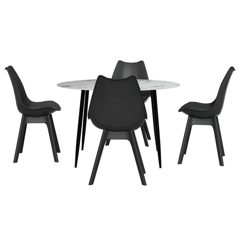 Dining Table and 4 Chairs Set Marble Black