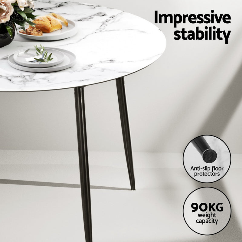 Dining Table and 4 Chairs Set Marble Black
