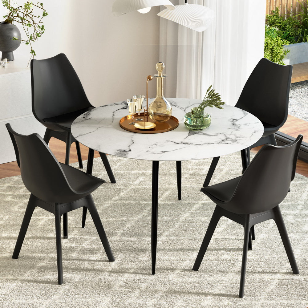 Dining Table and 4 Chairs Set Marble Black