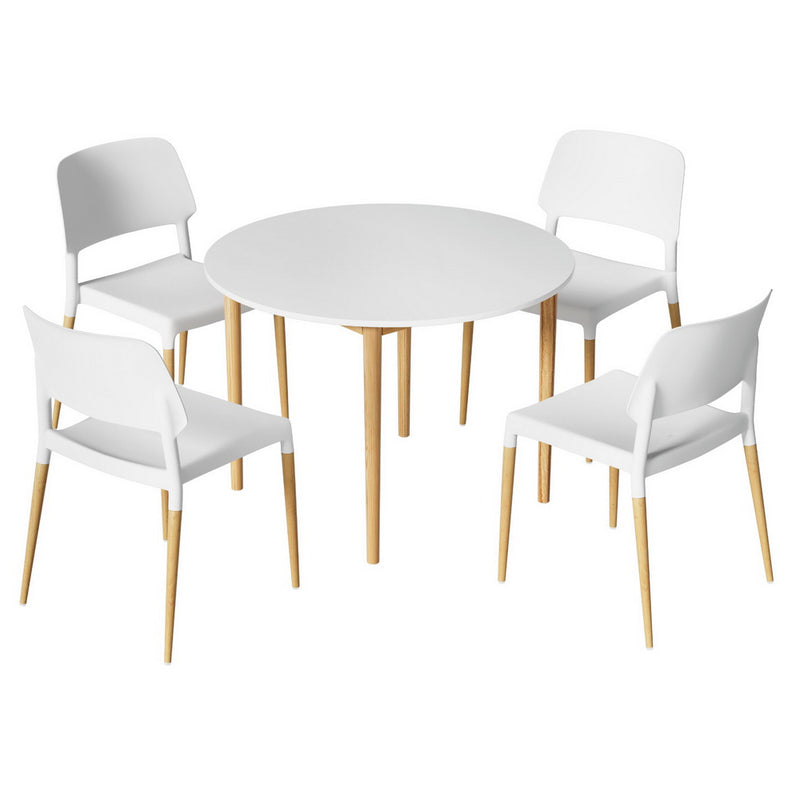Dining Table and 4 Chairs Set White Wood
