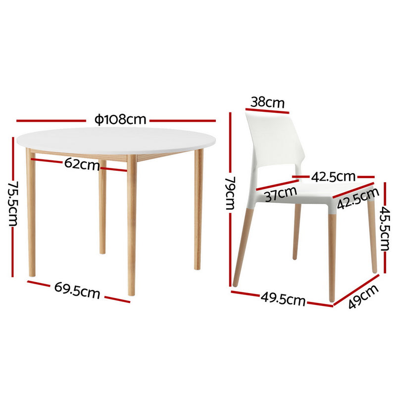 Dining Table and 4 Chairs Set White Wood