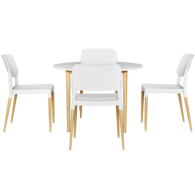 Dining Table and 4 Chairs Set White Wood