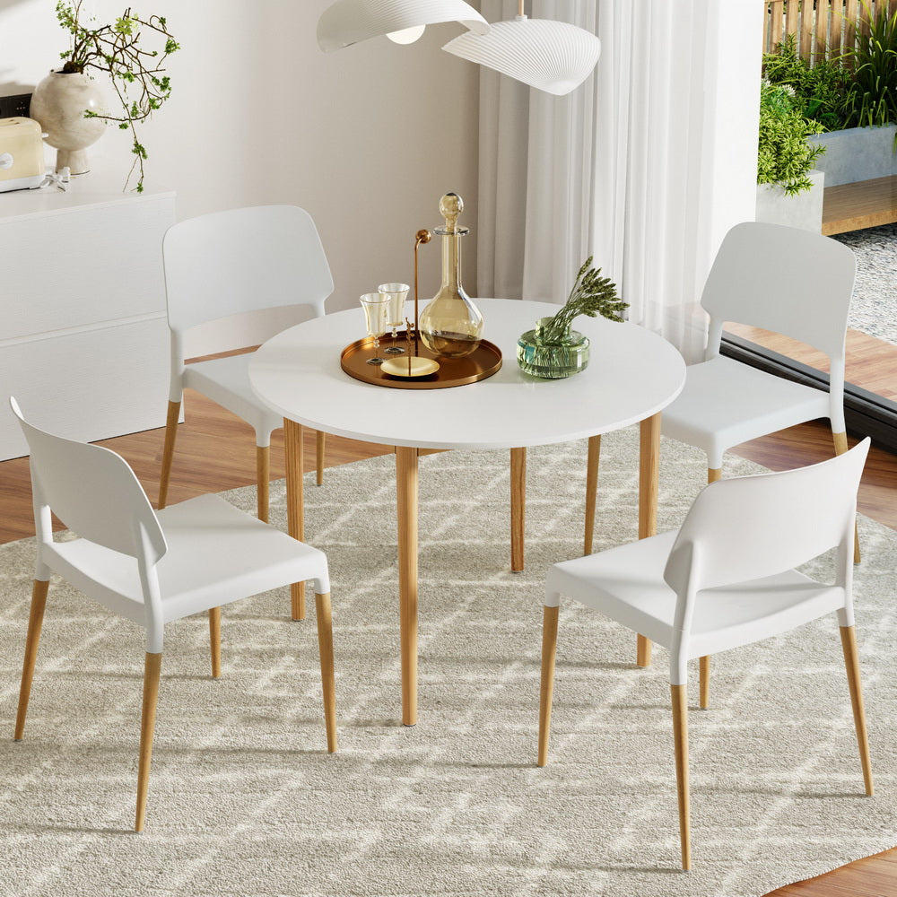 Dining Table and 4 Chairs Set White Wood