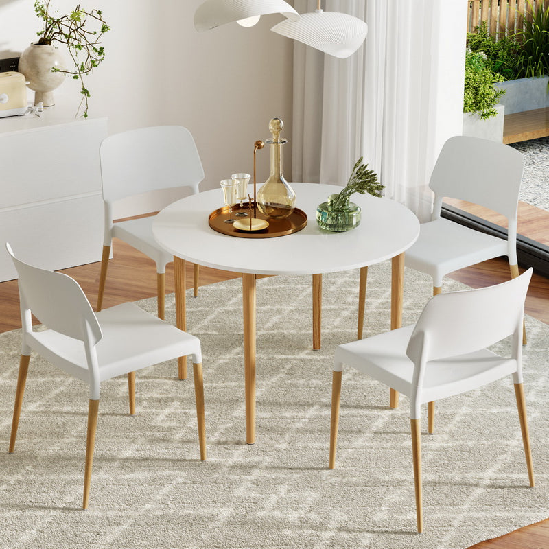 Dining Table and 4 Chairs Set White Wood