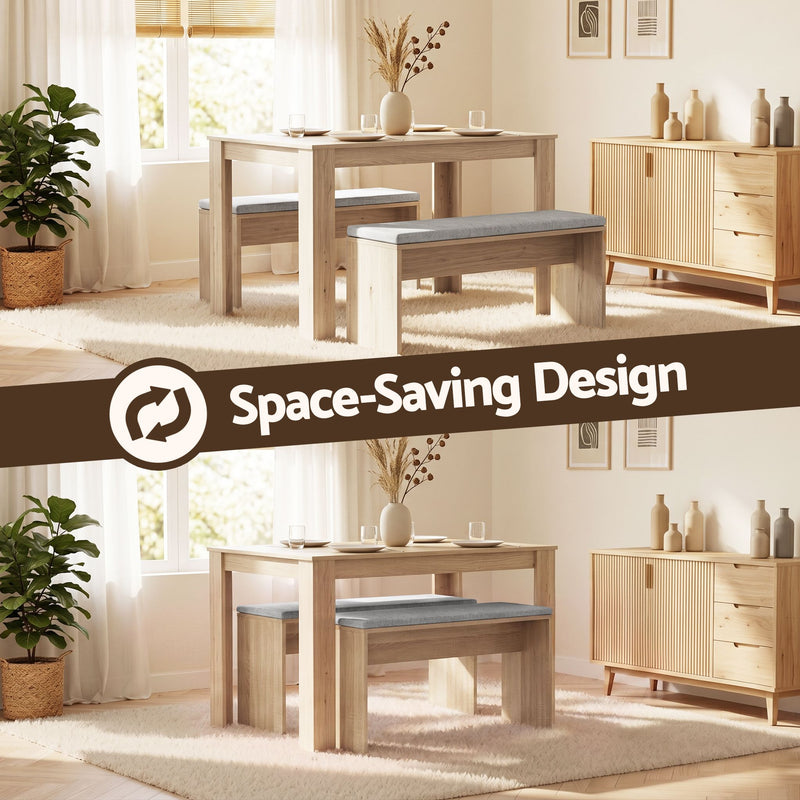 Artiss 3 Piece Dining Set with Upholstered Chairs – Oak