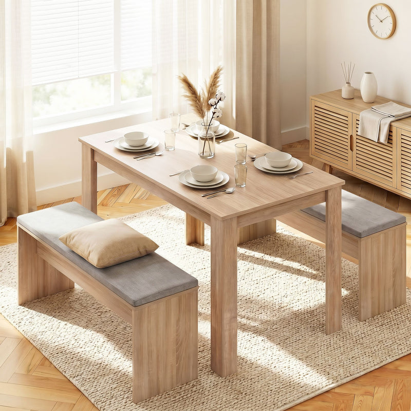 Artiss 3 Piece Dining Set with Upholstered Chairs – Oak