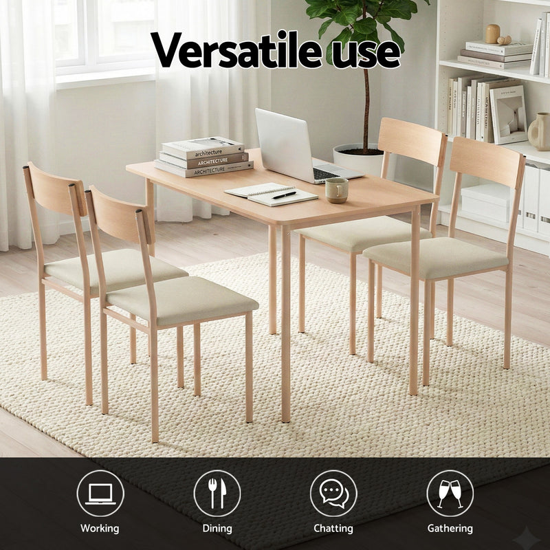 Artiss 5-Piece Dining Table & Chairs – Natural Beige