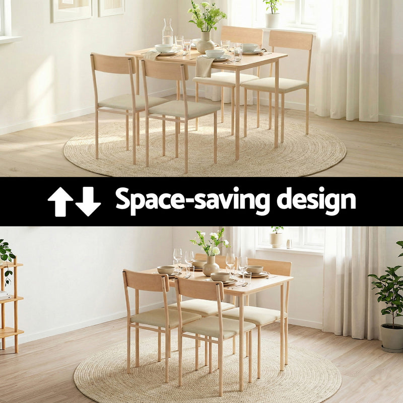 Artiss 5-Piece Dining Table & Chairs – Natural Beige
