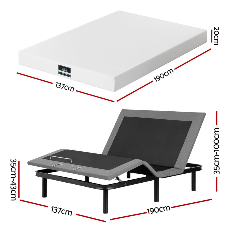 Artiss Double Adjustable Bed & Giselle Mattress Combo – 20cm