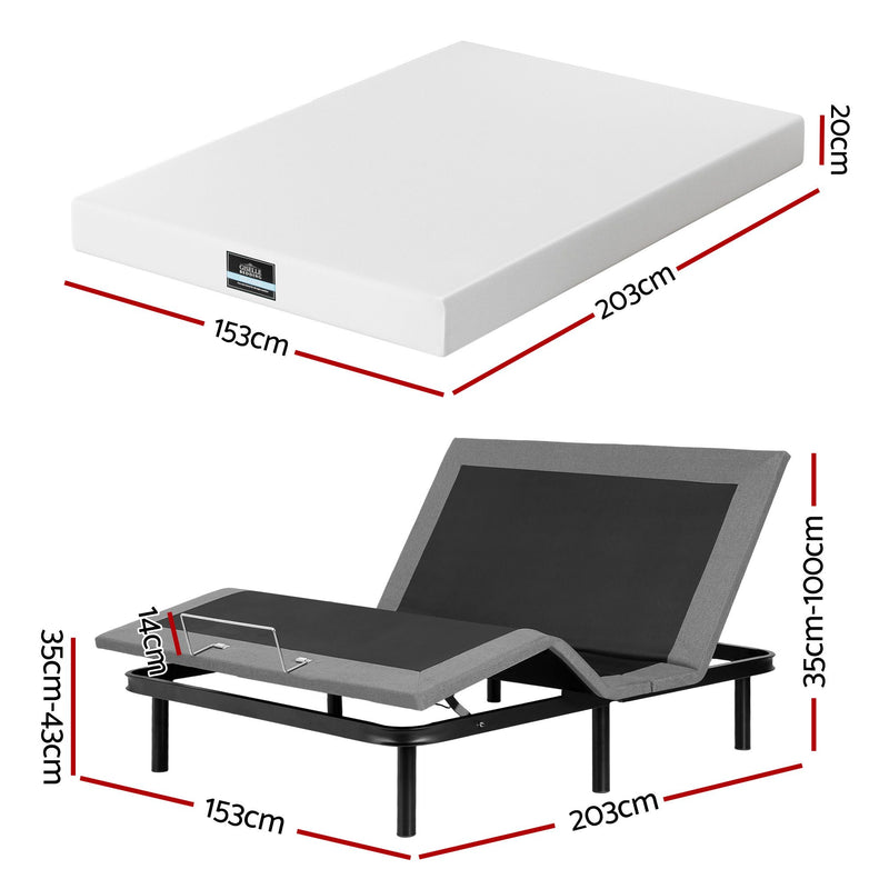 Artiss Queen Adjustable Bed & Giselle Mattress Combo – 20