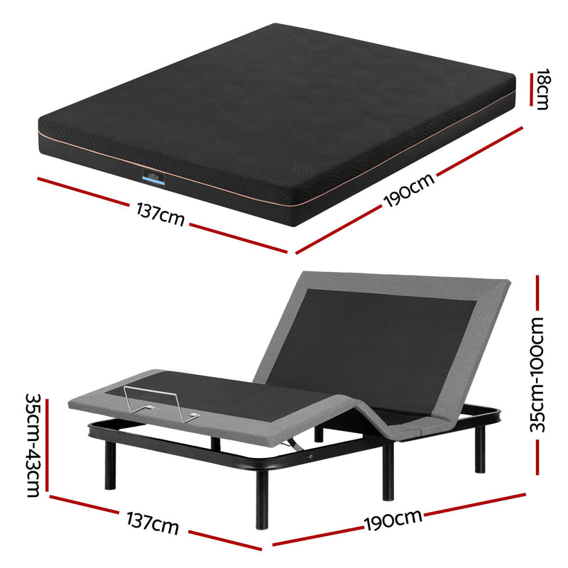 Artiss Double Adjustable Bed & Giselle Mattress Combo – 18cm