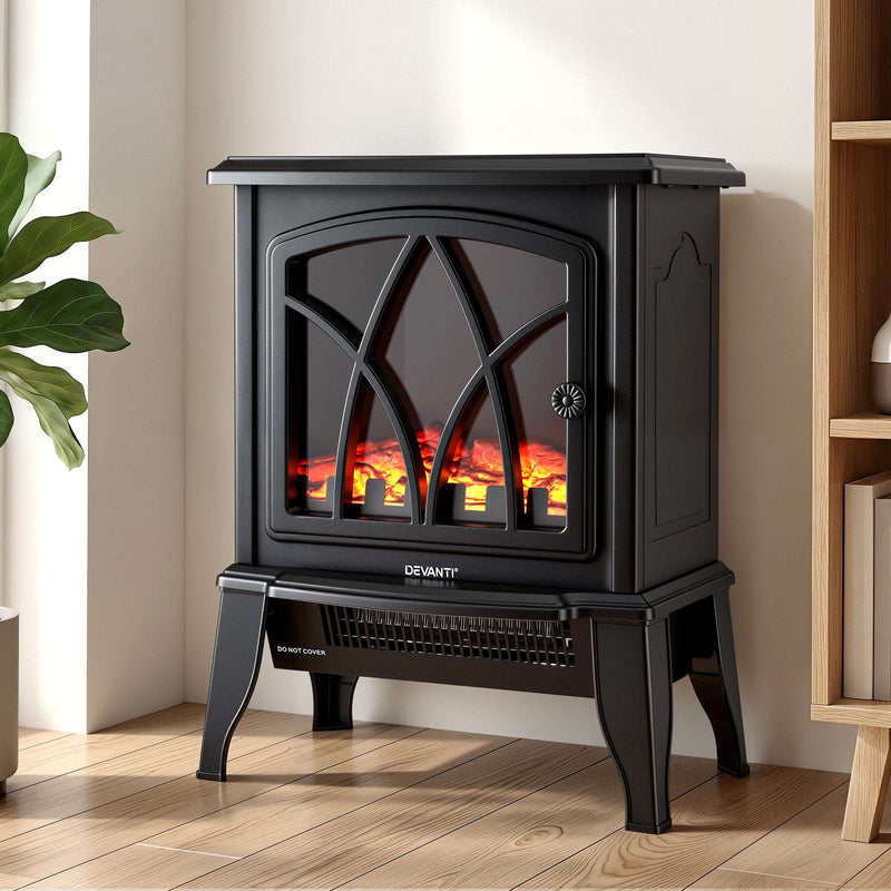 Devanti 2000W Electric Fireplace Heater – Freestanding 3D Flame Effect