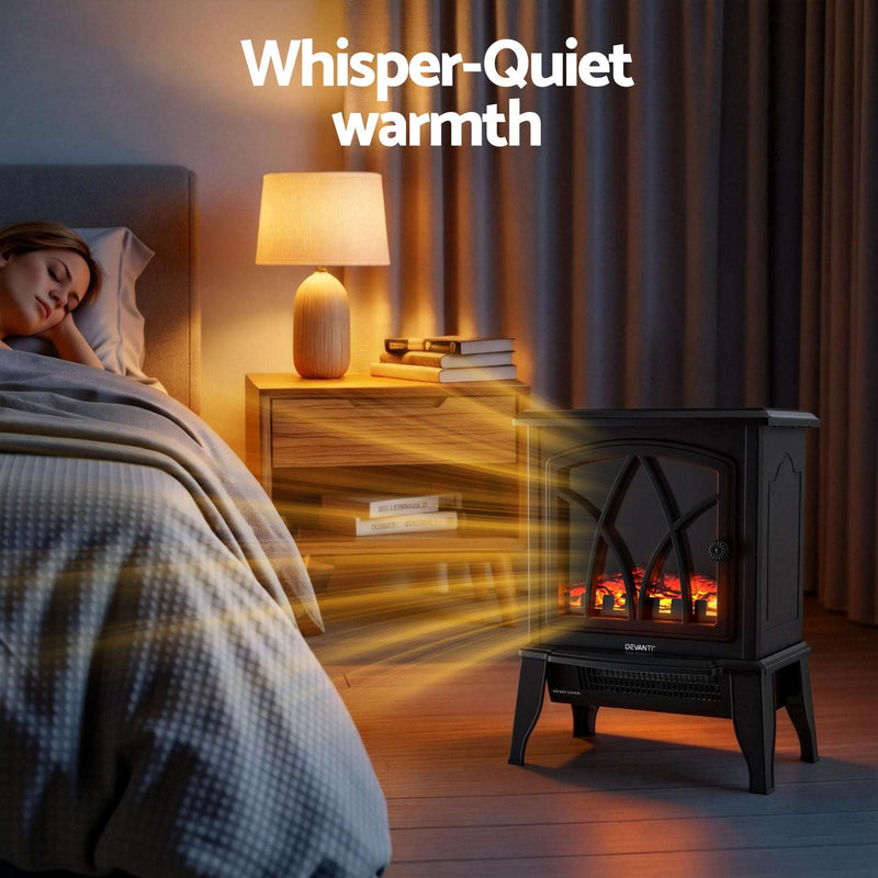 Devanti 2000W Electric Fireplace Heater – Freestanding 3D Flame Effect
