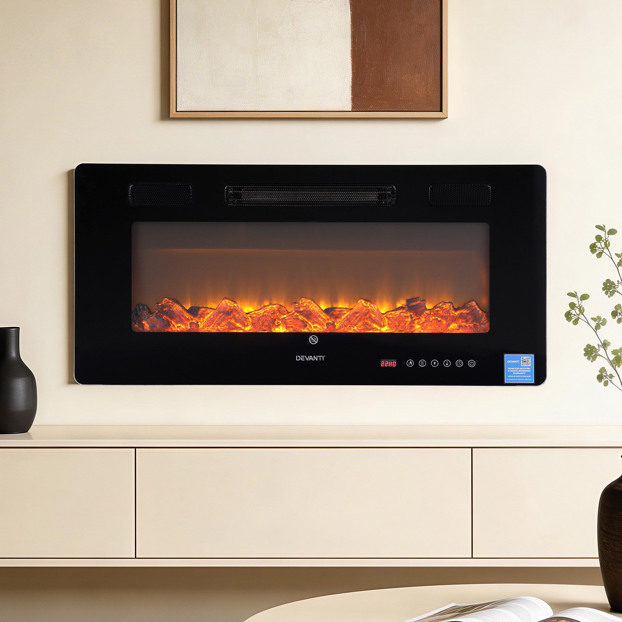 Devanti 1800W Wall Mounted Electric Fireplace with 3D Flame