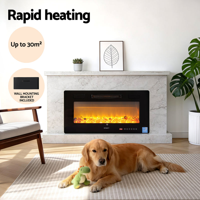 Devanti 1800W Wall Mounted Electric Fireplace with 3D Flame