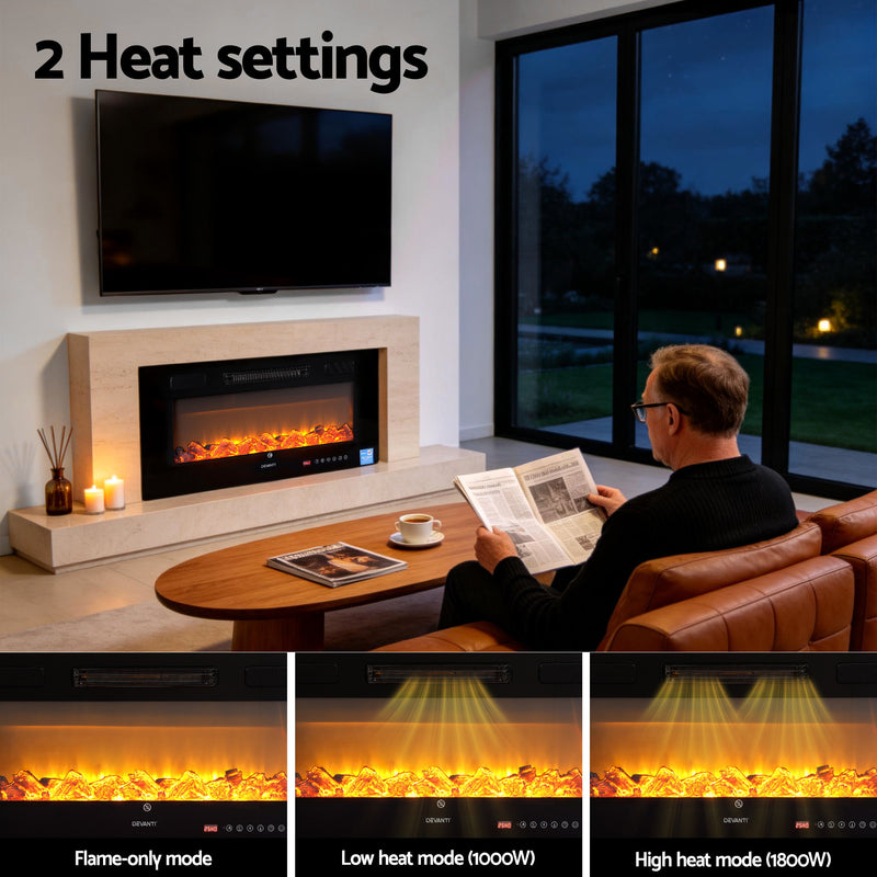 Devanti 1800W Wall Mounted Electric Fireplace with 3D Flame