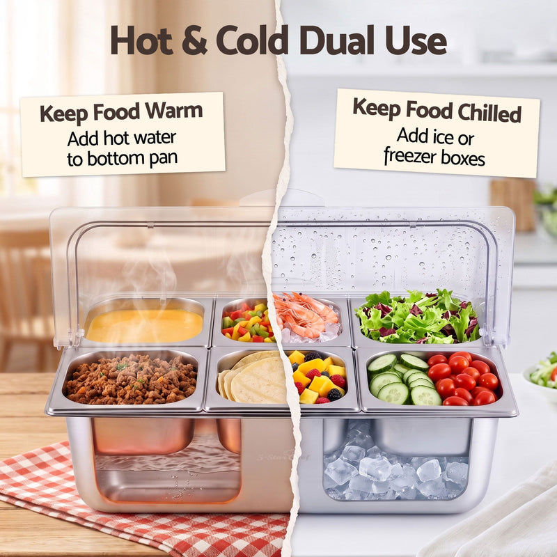 5-Star Chef 6 Pan Stainless Steel Cooler Platter with Roll Top Cover