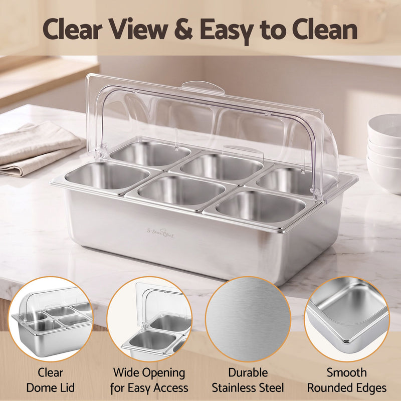 5-Star Chef 6 Pan Stainless Steel Cooler Platter with Roll Top Cover