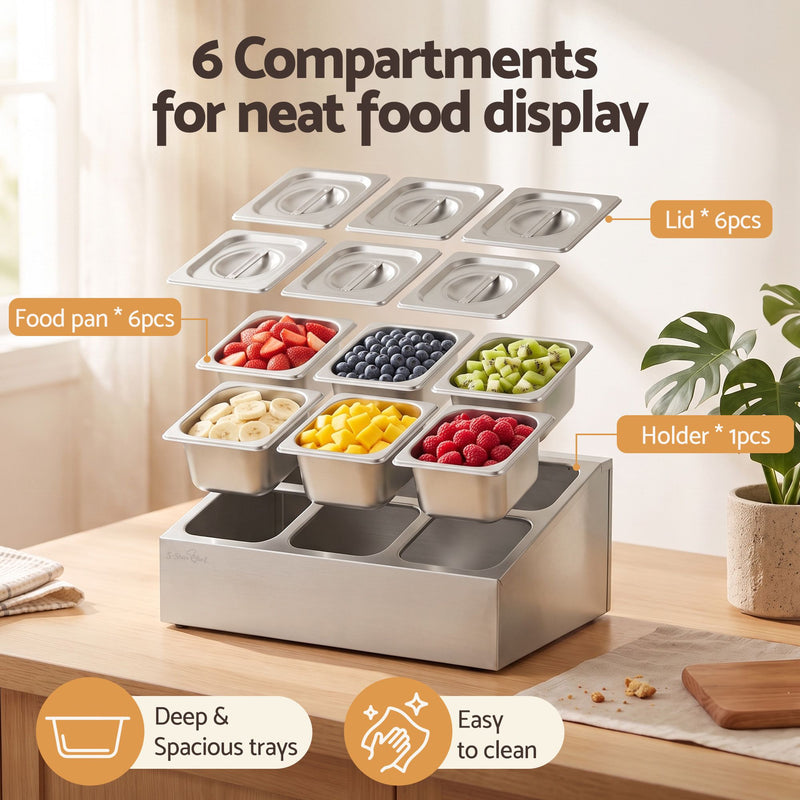 5-Star Chef 6 Pan Stainless Steel Food Display with Lids