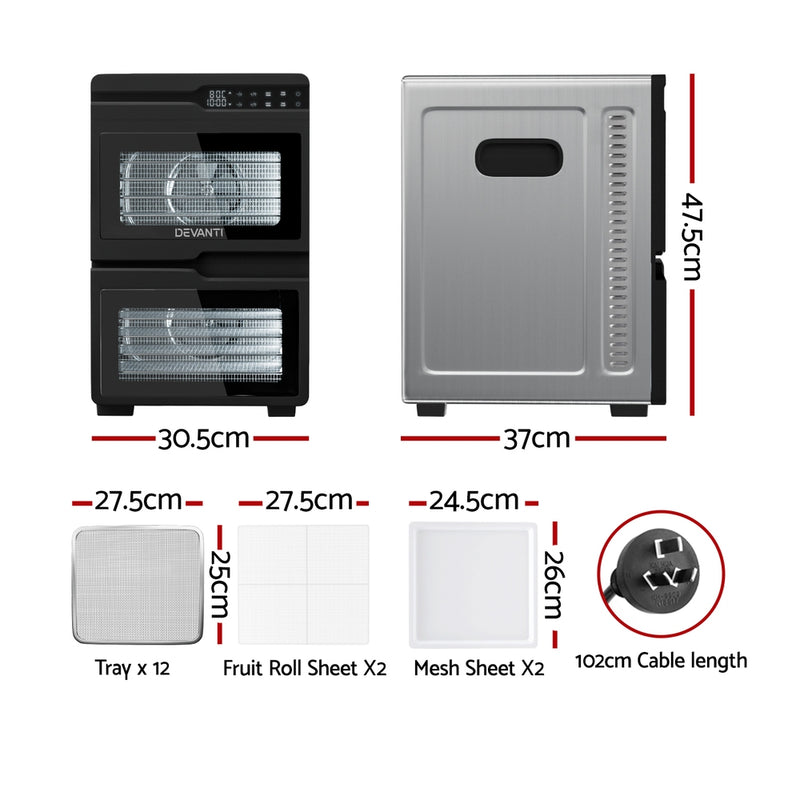 Devanti 12 Tray Stainless Steel Food Dehydrator Dryer
