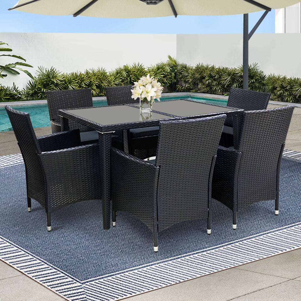 Outdoor Set 7 Piece Wicker Lounge Setting Black