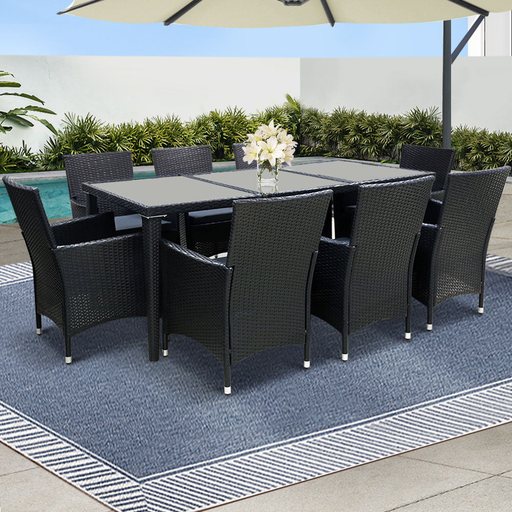 Outdoor Set 9 Piece Wicker Lounge Setting Black
