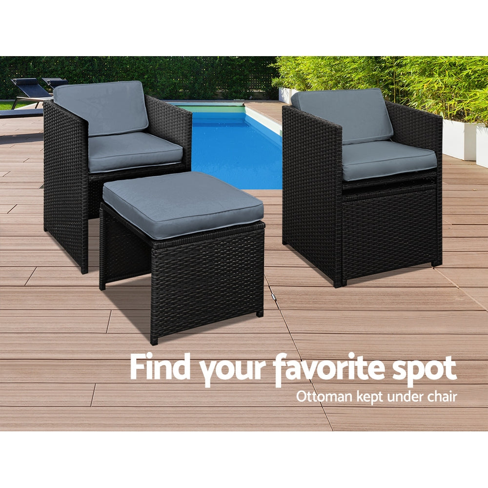 Gardeon 9-Piece Outdoor Set – Black Wicker
