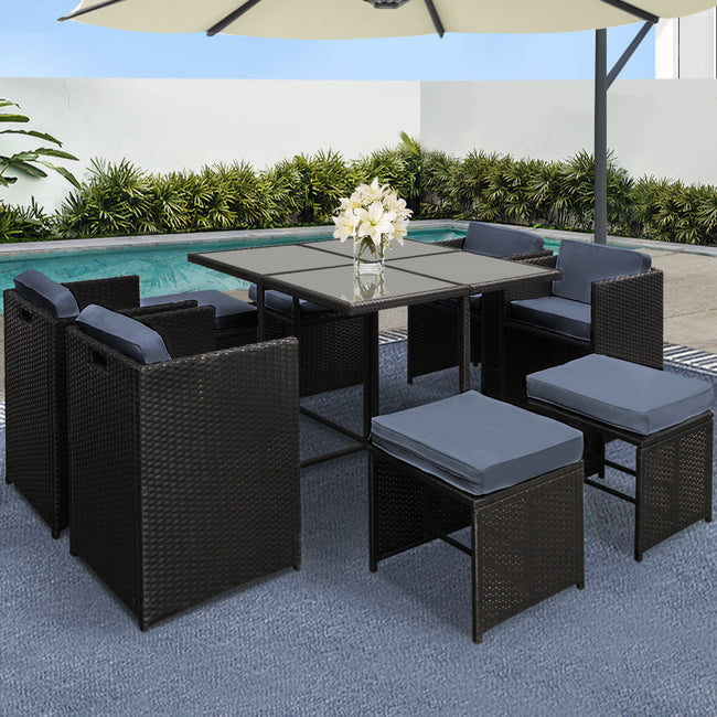 Gardeon 9-Piece Outdoor Set – Black Wicker