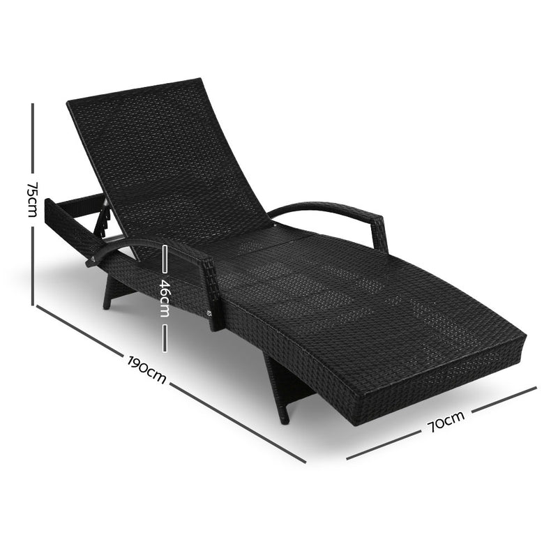 Gardeon 2PC Wicker Sun Lounger Set – Adjustable Black