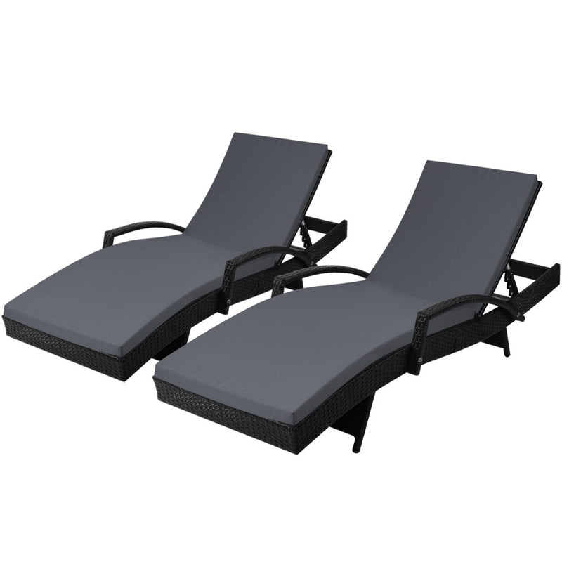 Gardeon 2PC Wicker Sun Lounger Set – Adjustable Black