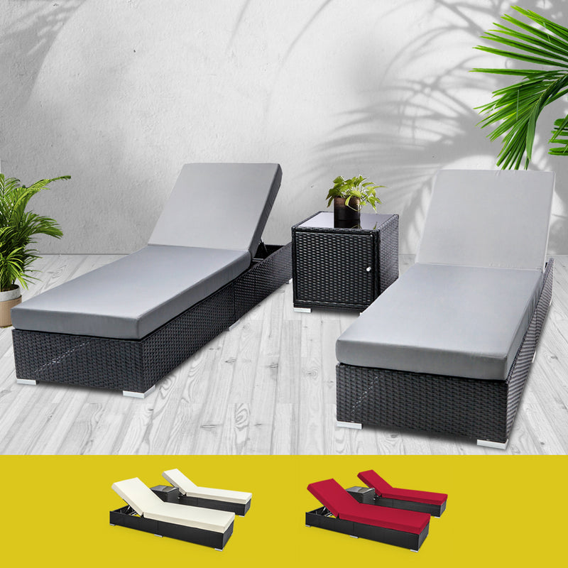 Gardeon 3-Piece Sun Lounge Set – Wicker Rattan