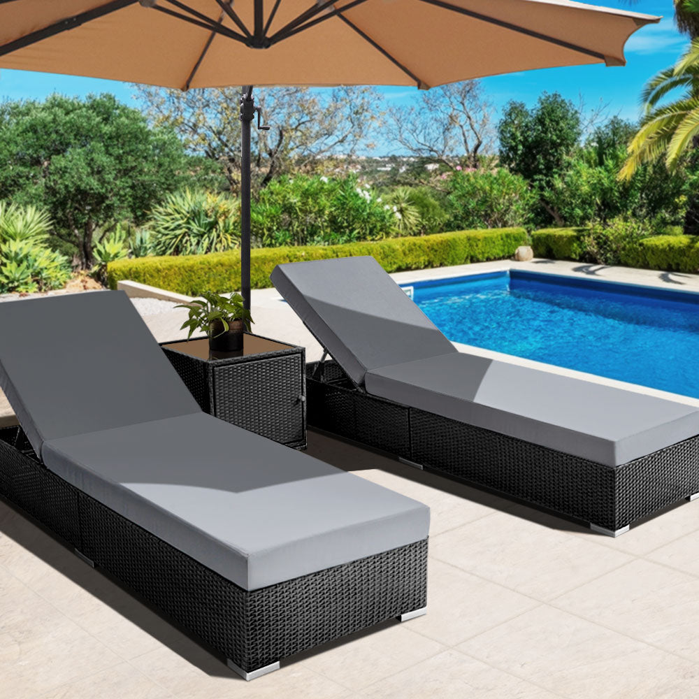 Gardeon 3-Piece Sun Lounge Set – Wicker Rattan