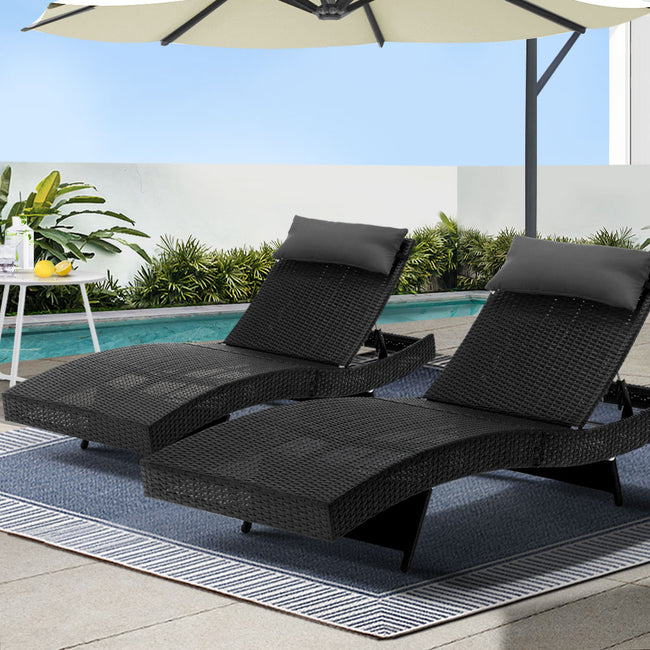 Gardeon 2PC Wicker Sun Lounger pillow Set – Adjustable Black