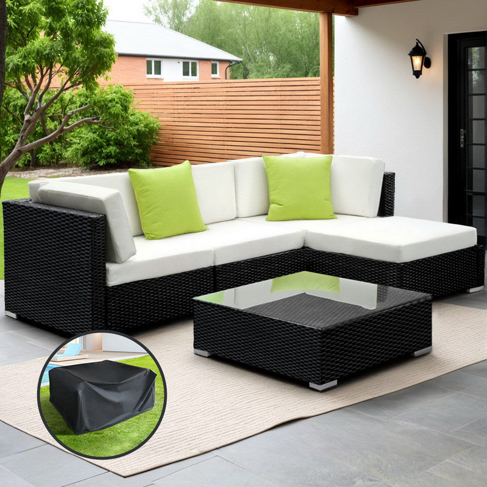 5-Piece Outdoor Wicker Sofa Set with Cover