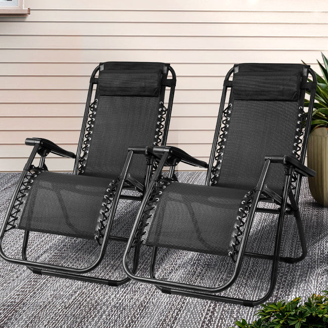 2PC Zero Gravity Folding Chairs – Black
